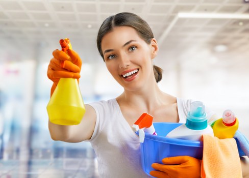 Carpet cleaning team preparing equipment safely before work