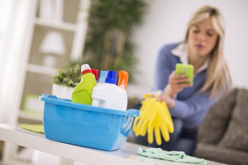 Professional carpet cleaner treating a floor area with equipment